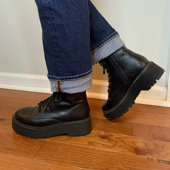 A New Day Black Platform Combat Boots - Picture 2 of 9